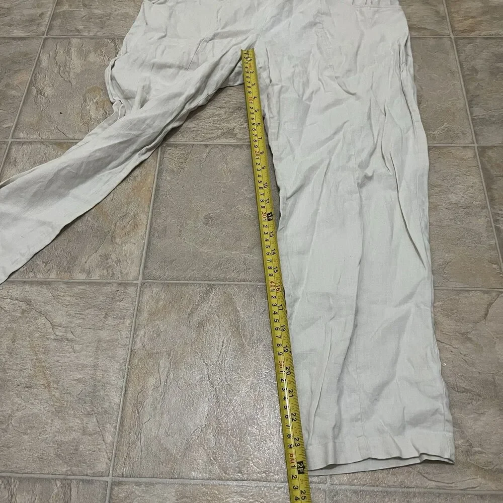 Quince Women’s S European Linen Tapered Ankle Pants Sand 100% Linen Pull On